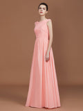 A-Line/Princess V-neck Sleeveless Floor-Length Chiffon Bridesmaid Dress TPP0005758