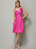 A-Line/Princess Straps Sleeveless Pleats Short Taffeta Bridesmaid Dresses TPP0005769