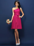 A-Line/Princess One-Shoulder Lace Sleeveless Short Lace Bridesmaid Dresses TPP0005755