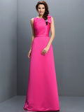 Sheath/Column Bateau Sleeveless Long Satin Bridesmaid Dresses TPP0005788