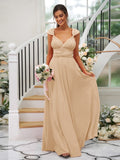 A-Line/Princess Jersey Ruched V-neck Sleeveless Floor-Length Bridesmaid Dresses TPP0005824