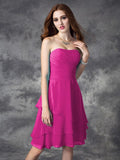 A-line/Princess Strapless Ruffles Sleeveless Short Chiffon Bridesmaid Dresses TPP0005837