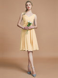 A-Line/Princess V-neck Sleeveless Ruched Short/Mini Chiffon Bridesmaid Dresses TPP0005712