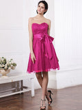 A-Line/Princess Sweetheart Sleeveless Sash Short Lace Bridesmaid Dresses TPP0005804