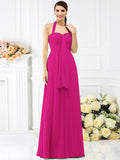 A-Line/Princess Halter Pleats Sleeveless Long Chiffon Bridesmaid Dresses TPP0005727