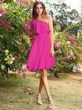 A-Line/Princess One-Shoulder Sleeveless Short Chiffon Bridesmaid Dresses TPP0005775