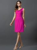 A-Line/Princess Scoop Pleats Sleeveless Short Chiffon Bridesmaid Dresses TPP0005728