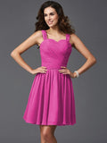 A-Line/Princess Straps Ruffles Sleeveless Short Silk like Satin Bridesmaid Dresses TPP0005743