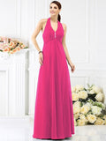 A-Line/Princess Halter Beading Sleeveless Long Chiffon Bridesmaid Dresses TPP0005808