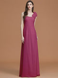 A-Line/Princess One-Shoulder Sleeveless Floor-Length Hand-Made Flower Chiffon Bridesmaid Dresses TPP0005865