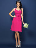 Sheath/Column Halter Bowknot Sleeveless Short Chiffon Bridesmaid Dresses TPP0005707