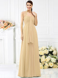 A-Line/Princess Halter Pleats Sleeveless Long Chiffon Bridesmaid Dresses TPP0005727