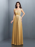 A-Line/Princess Square Pleats Sleeveless Long Chiffon Bridesmaid Dresses TPP0005726