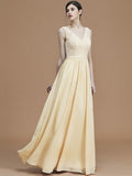 A-Line/Princess V-neck Sleeveless Floor-Length Ruffles Chiffon Bridesmaid Dresses TPP0005747