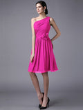 Sheath/Column One-Shoulder Sleeveless Pleats Short Chiffon Bridesmaid Dresses TPP0005846