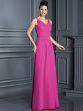 A-Line/Princess Spaghetti Straps Sleeveless Long Chiffon Bridesmaid Dresses TPP0005714