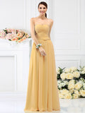 A-Line/Princess Sweetheart Pleats Hand-Made Flower Sleeveless Long Chiffon Bridesmaid Dresses TPP0005765