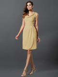 A-Line/Princess Scoop Pleats Sleeveless Short Chiffon Bridesmaid Dresses TPP0005728