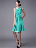 Sheath/Column One-Shoulder Sleeveless Pleats Short Chiffon Bridesmaid Dresses TPP0005846