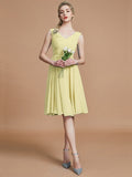 A-Line/Princess V-neck Sleeveless Ruched Short/Mini Chiffon Bridesmaid Dresses TPP0005712