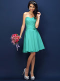 A-Line/Princess Sweetheart Pleats Sleeveless Short Taffeta Bridesmaid Dresses TPP0005783