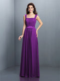 A-Line/Princess Square Pleats Sleeveless Long Chiffon Bridesmaid Dresses TPP0005726