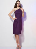 Sheath/Column One-Shoulder Sleeveless Beading Short Chiffon Bridesmaid Dresses TPP0005787