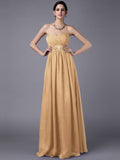 A-Line/Princess Sweetheart Sleeveless Beading Pleats Long Chiffon Bridesmaid Dresses TPP0005818