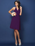 A-Line/Princess Halter Pleats Bowknot Sleeveless Short Chiffon Bridesmaid Dresses TPP0005822