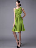 Sheath/Column One-Shoulder Sleeveless Pleats Short Chiffon Bridesmaid Dresses TPP0005846