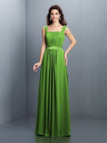 A-Line/Princess Square Pleats Sleeveless Long Chiffon Bridesmaid Dresses TPP0005726