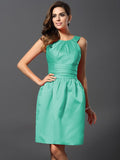 A-Line/Princess Bateau Sleeveless Short Satin Bridesmaid Dresses TPP0005847