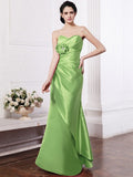 Sheath/Column Sweetheart Sleeveless Pleats Hand-Made Flower Long Elastic Woven Satin Bridesmaid Dresses TPP0005752