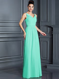 A-Line/Princess Spaghetti Straps Sleeveless Long Chiffon Bridesmaid Dresses TPP0005714