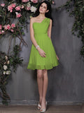 A-Line/Princess One-Shoulder Sleeveless Pleats Short Chiffon Bridesmaid Dresses TPP0005719