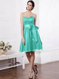 A-Line/Princess Sweetheart Sleeveless Sash Short Lace Bridesmaid Dresses TPP0005804