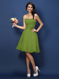 A-Line/Princess Strapless Hand-Made Flower Sleeveless Short Chiffon Bridesmaid Dresses TPP0005782