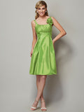 A-Line/Princess Straps Sleeveless Pleats Short Taffeta Bridesmaid Dresses TPP0005769