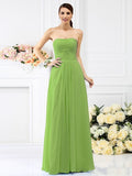 A-Line/Princess Strapless Pleats Sleeveless Long Chiffon Bridesmaid Dresses TPP0005732