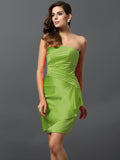 Sheath/Column Strapless Ruched Sleeveless Short Satin Bridesmaid Dresses TPP0005761