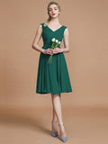 A-Line/Princess V-neck Sleeveless Ruched Short/Mini Chiffon Bridesmaid Dresses TPP0005712