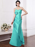 Sheath/Column Sweetheart Sleeveless Pleats Hand-Made Flower Long Elastic Woven Satin Bridesmaid Dresses TPP0005752