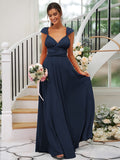 A-Line/Princess Jersey Ruched V-neck Sleeveless Floor-Length Bridesmaid Dresses TPP0005824