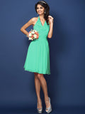 A-Line/Princess Halter Pleats Bowknot Sleeveless Short Chiffon Bridesmaid Dresses TPP0005822