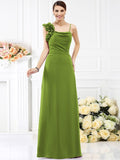 Sheath/Column Spaghetti Straps Hand-Made Flower Sleeveless Long Chiffon Bridesmaid Dresses TPP0005774