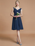 A-Line/Princess V-neck Sleeveless Ruched Short/Mini Chiffon Bridesmaid Dresses TPP0005712