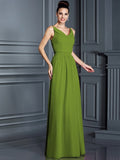 A-Line/Princess Spaghetti Straps Sleeveless Long Chiffon Bridesmaid Dresses TPP0005714