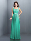 A-Line/Princess Square Pleats Sleeveless Long Chiffon Bridesmaid Dresses TPP0005726