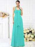 A-Line/Princess Halter Pleats Sleeveless Long Chiffon Bridesmaid Dresses TPP0005727