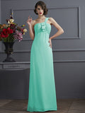 Sheath/Column One-Shoulder Sleeveless Pleats Long Chiffon Bridesmaid Dresses TPP0005791